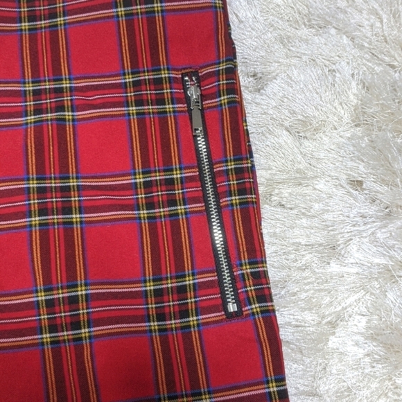 Zara Red Tartan Plaid Leggings XS - Picture 7 of 10